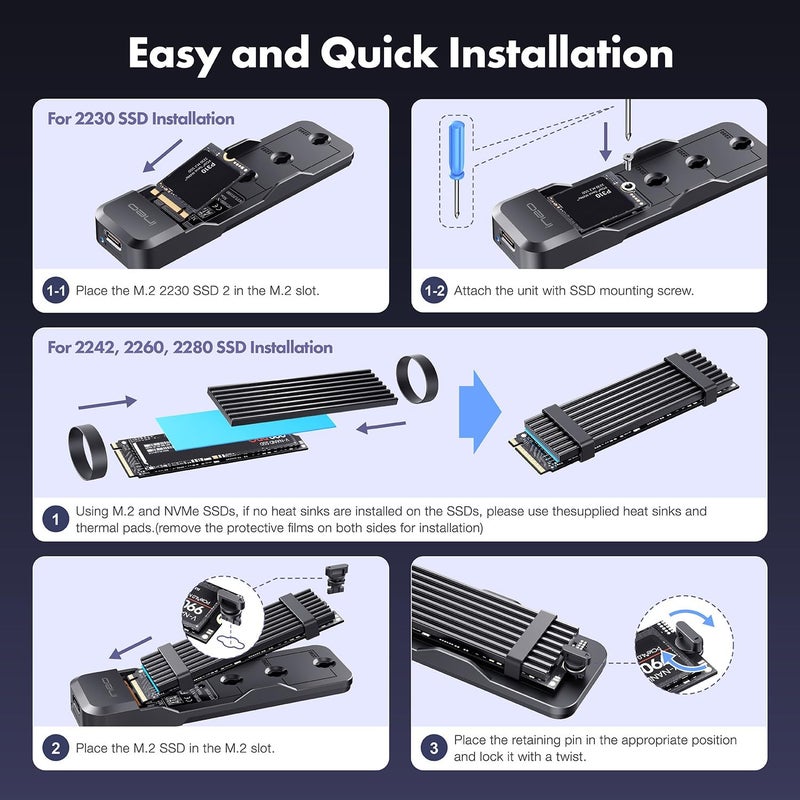 ineo Tool-Free M.2 NVMe & SATA to USB C 20Gbps Docking Stationfor M Key, B+M Key Support 2280 2260 2242 2230 SSDs (M.2 20Gb Dock) - Image 2